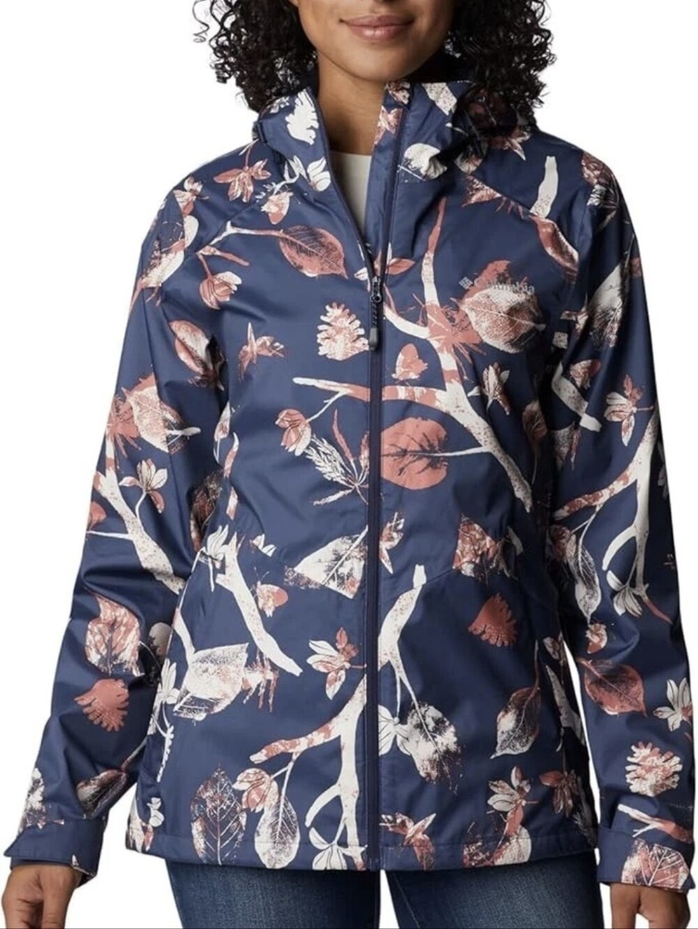 Columbia Inner Limits II Navy Leaf Print Packable Hooded Rain Jacket XXL
